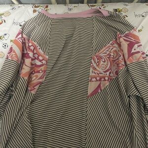 SHEIN Pink and Black Striped Hoodie